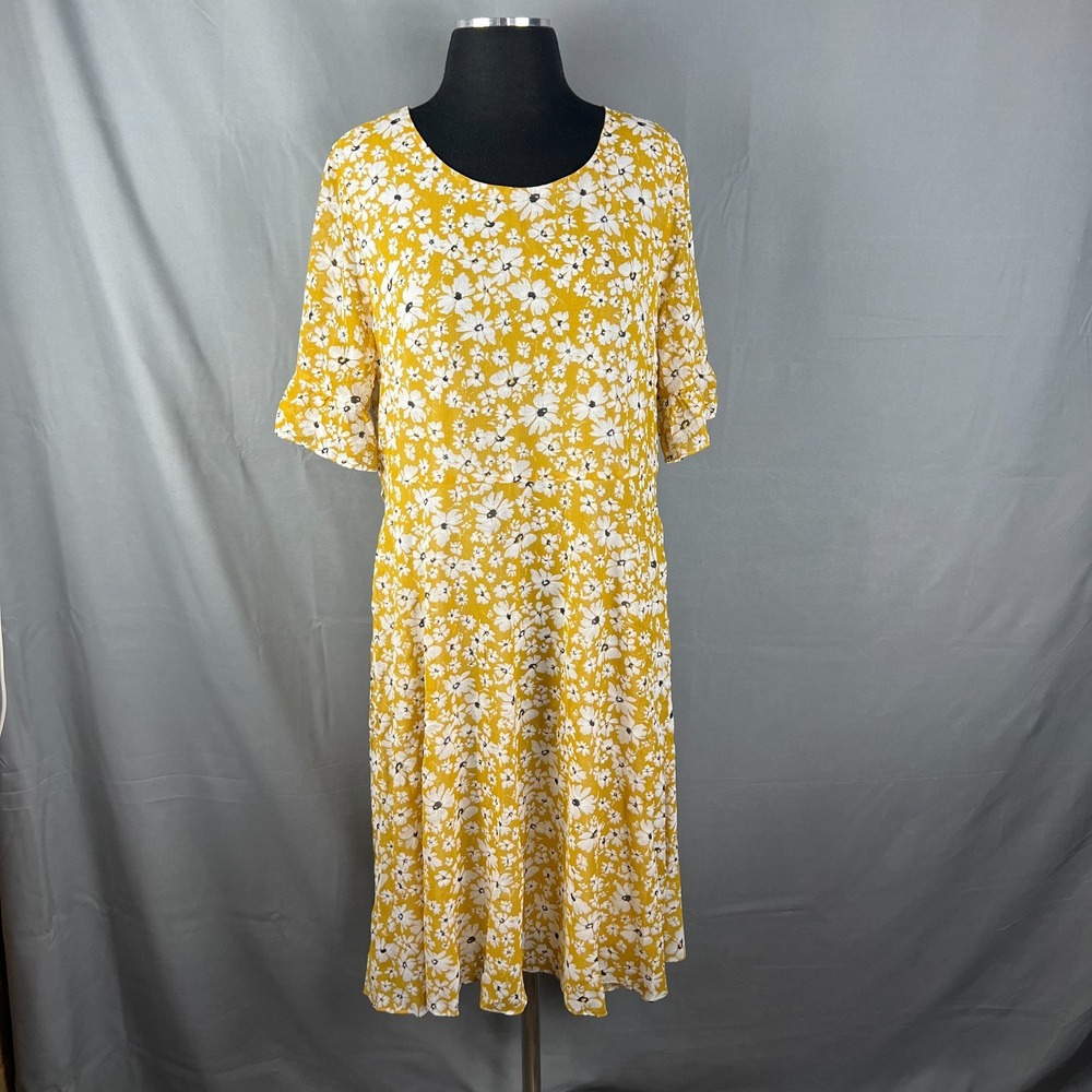 Roolee A Line Midi Dress Womens XL Yellow Daisy Floral Back Zip Party Cocktail